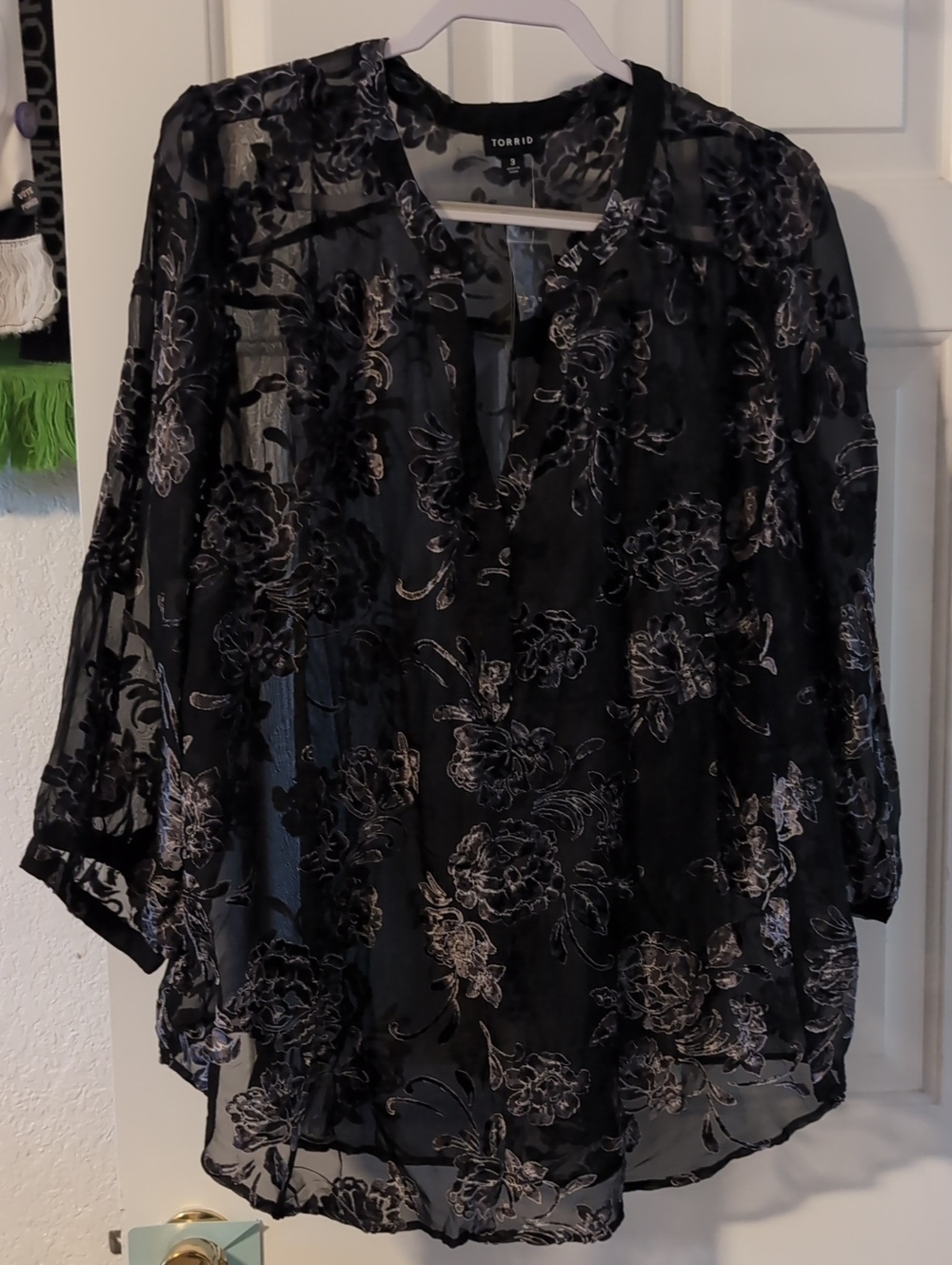 torrid Black Sheer Floral Burnout Tunic Blouse